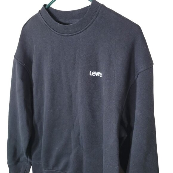 Levis Black Crewneck Pullover Sweatshirt Mens Small Basic Embroidered Relaxed - Picture 1 of 7